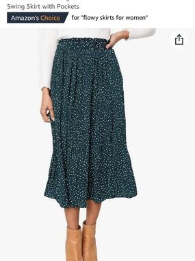 Women’s Dark Teal Polka Dot Swing Skirt with Pockets